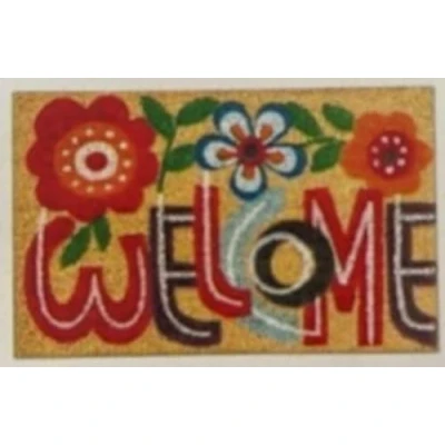 Image of Natural Coir 60cm x 40cm heavy duty doormats with rubber base humorous message (colourfull welcome)