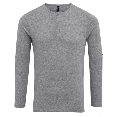 Image of Premier Unisex Mens Long John Roll Sleeve Tee (Grey Marl) Size Large