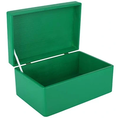 Image of Creative Deco Large Green Wooden Storage Box 30 x 20 14 cm (+/ 1 cm) with Hinged Lid Gift for Christmas Xmas Kitchen Wood Keepsake Memory Craft Chest