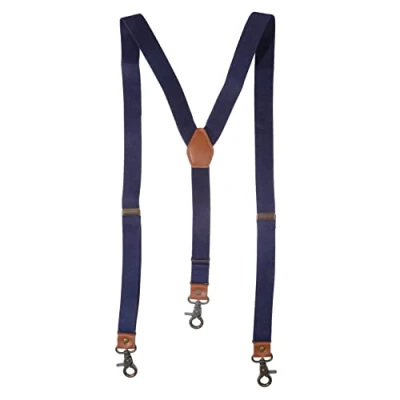 Image of WINSX Suspenders for Men Vintage Bronze Snap Hooks Adjustable Braces 3 Groomsmen Pants Casual Trouser Suspenders,Navy Blue
