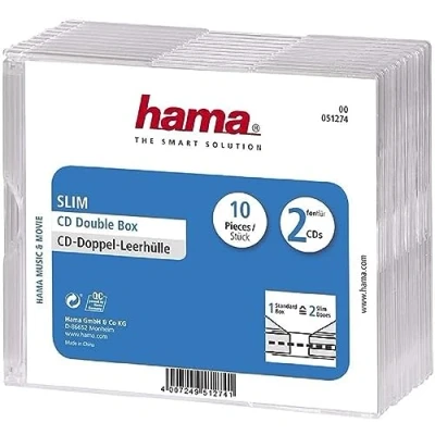 Image of Hama 51274 Slim Double CD Jewel Case, pack of 10 Transparent