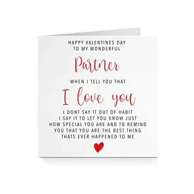 Image of Happy Valentines Day To My Wonderful Partner I Love You Cursive Red Heart Lovely Words Valentine Card For Him Her Boyfriend Girlfriend Husband Wife A658