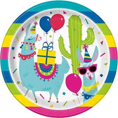 Image of Unique Party 73225 Western Llama Round Dinner Plates 9&quot; 8 Pcs Party, Nylon/A