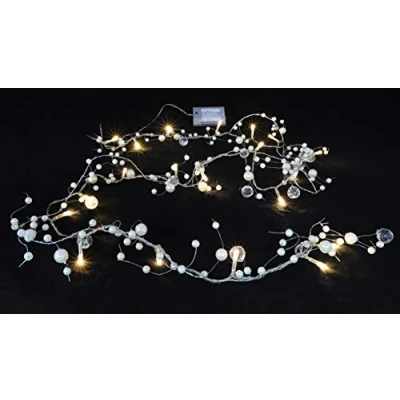 Image of Christmas Concepts® 2M Ivory Beaded Garland 20 Warm White LED Lights Home Fairy