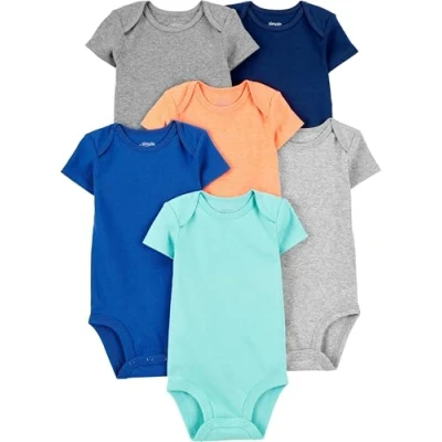 Image of Simple Joys by Carter&#039;s Baby Boys&#039; Short Sleeve Bodysuit, Pack of 6, Blue/Orange/Mint Green, Premature