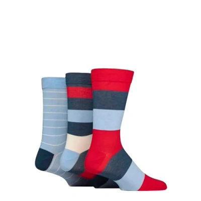 Image of Mens 3 Pair SOCKSHOP Comfort Cuff Gentle Bamboo Striped Socks with Smooth Toe Seams Nautical 12 14