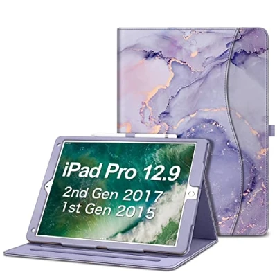 Image of Fintie Multi Angle Case, 2017/2015 iPad Pro 12.9 inch (Old Model) 1st &amp; 2nd Gen Case [Corner Protection] Folio Stand Cover with Pencil Holder Pocket, Auto Wake/Sleep, Lilac Marble
