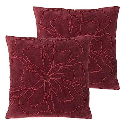 Image of Furn. Angeles Floral Velvet Polyester Filled Cushion Twin Pack, Berry, 45 x 45cm
