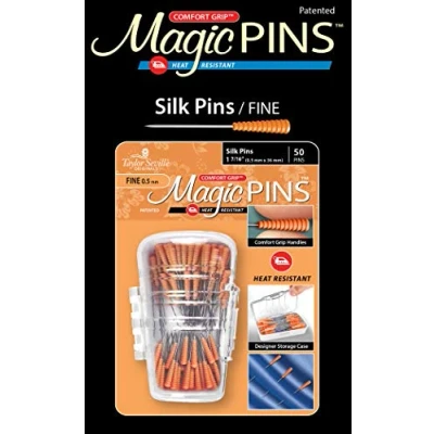 Image of Taylor Seville Originals Comfort Grip Heat Resistant Fine (0.5 x 36mm) Silk Magic Pins 50 Pieces