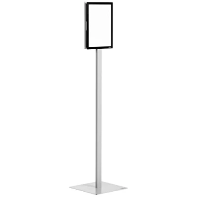 Image of Durable Info Sign with Rotating A4 Board Information Floor Stand Made From Strong Metal Double Signage Panel Includes 2 Black Magnetic Frames Grey