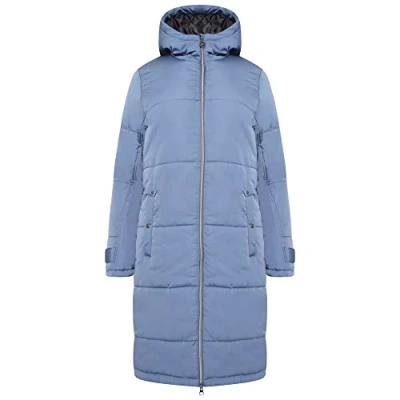 Image of Dare2b Reputable Long II Womens Coat Jacket water repellent recycled fabric full zip with 2 low zipped pockets, hood and adjustable cuffs