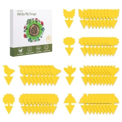 Image of aonova Fruit Fly Traps, Pack 60 Yellow Double sided Fungus Gnat Sticky Catcher for Plants Indoor and Outdoor Insects Control Non Toxic, Waterproof