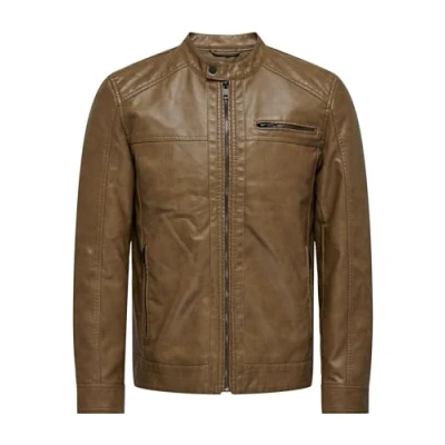 Image of Only &amp; Sons Onsal Faux leather jacket, Men&#039;s, Size: Small, Brown