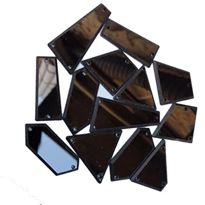 Image of Sew On Black Acrylic Mirror Diamante Rhinestone Crystal Flat Back Beads with Hole for DIY Wedding Dress Clothing Bags Shoes Decoration Accessory (Black)