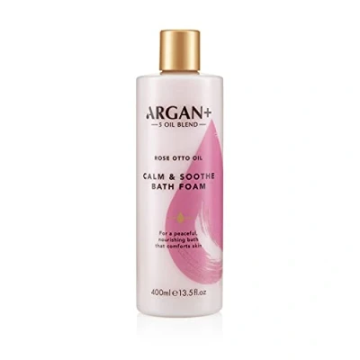 Image of Argan+ Calm &amp; Soothe Bath Foam, Rose Otto Oil Vegan Bubble Bath, 400ml