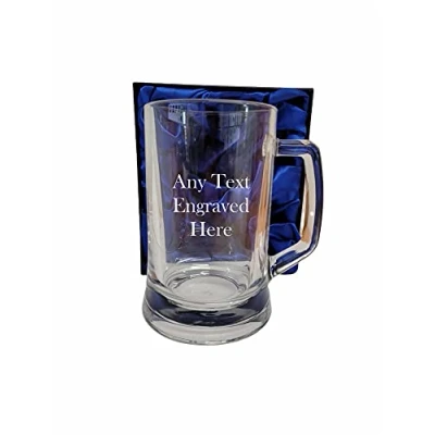 Image of 1stclassgifts [Custom] Personalised 1 Pint Glass Tankard (Beer Pot) in Silk Lined Gift Box Christmas Birthday Any Text Engraved., Blue