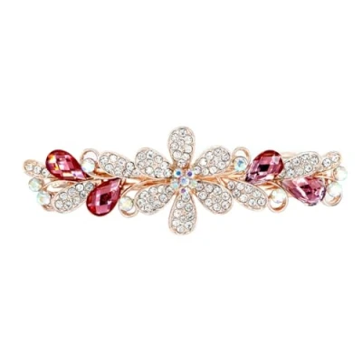 Image of yangzerang Rhinestone Flower Hair Clip Pin Crystal Barrettes Sparkly French Makeup Clips Glitter Accessories for Women Girl