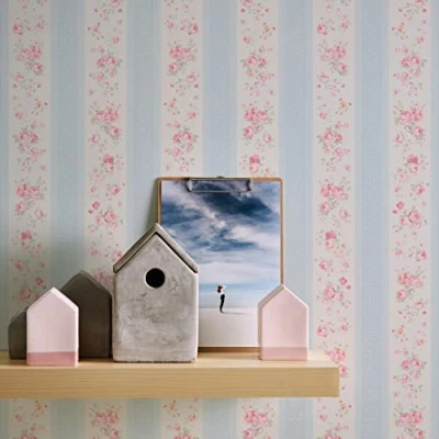 Image of A.S. Création Maison Charme 390691 Wallpaper Floral Blue White Pink Dots 10.05 m x 0.53 Made in Germany