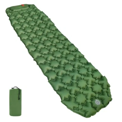 Image of Amazon Basics Waterproof Camping Sleeping Pad, Compact,Folding,Inflatable,Lightweight, 190.5 x 57 5.6 cm, Olive Green