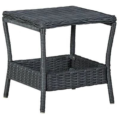 Image of vidaXL Garden Table Dark Grey Poly Rattan, Lightweight and Sturdy with Solid Tabletop Modern Design Easy To Clean For Patio, Deck or