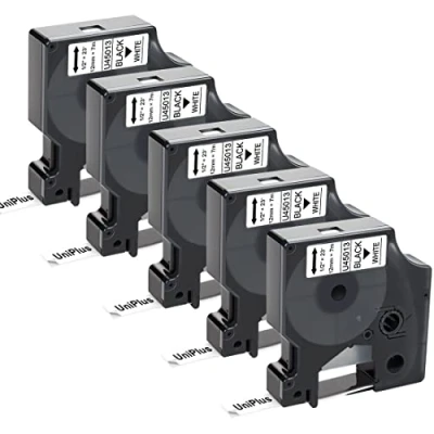 Image of UniPlus 5X Compatible D1 12mm Label Tape Replacement for 45013 S0720530 Labeling Black on White, Work with LabelManager 160 210D 360D 420P Maker