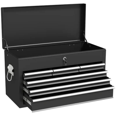 Image of HOMCOM 6 Drawer Tool Chest, Lockable Metal Box with Top Case, Ball Bearing Runners, Portable Toolbox, 600mm x 260mm 340mm, Black