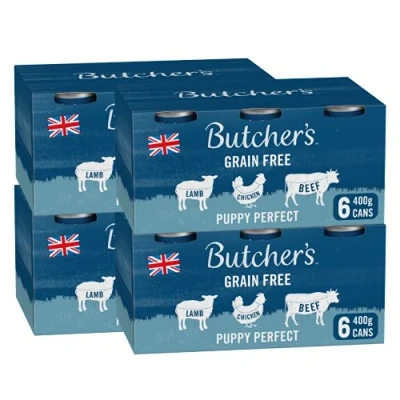 Image of BUTCHER&#039;S Puppy Wet Dog Food Tin Cans Grain Free 9.6kg (24 x 400g)