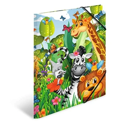 Image of HERMA Portfolio Folder A3 Jungle, Corner Made of Cardboard with Nursery Motif, Elastic Band, Inner Flaps and Print for Boys, Girls Children