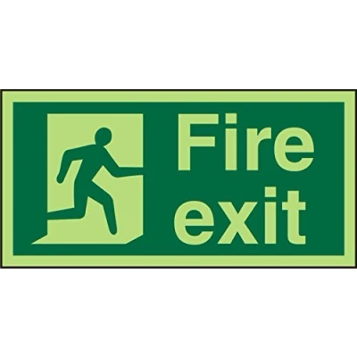 Image of Seco Fire Exit Man Running Right, Sign, 300mm x 150mm Photoluminescent 2mm Acrylic