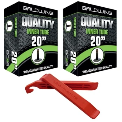 Image of PAIR 20&quot; Baldwins Cycle/Bike/Wheelchair Inner Tubes x 1 3/8&quot; Schrader/Car Valves &amp; BALDY&#039;S TYRE LEVERS (Pack of 2)