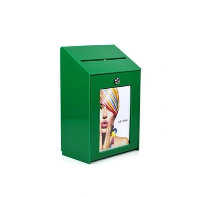 Image of Pos Display Shop Lockable Green Acrylic Collection Box / Comments Feedback Suggestion PDS9463
