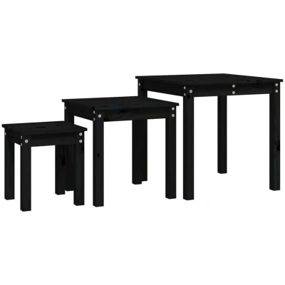 Image of vidaXL Nesting Tables 3 pcs Black Solid Wood Pine