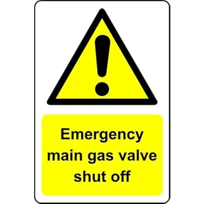 Image of Emergency Main Gas Valve Shut Off Safety Sign Self Adhesive Sticker (200mm x 150mm)