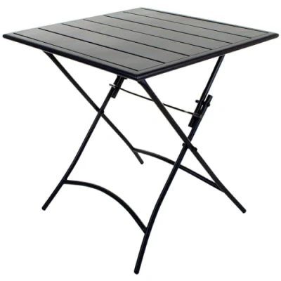 Image of marko Outdoor Slatted Bistro Furniture Steel Sand Grey Garden Patio Cafe Restaurant Diner Seating Sets Chairs Tables Folding Stacking (70cm Square Table)