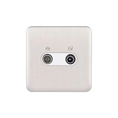 Image of Schneider Electric Lisse Screwless Deco Double TV/FM Aerial Socket, 240V, GGBL7020WSSS, Stainless Steel with White Insert