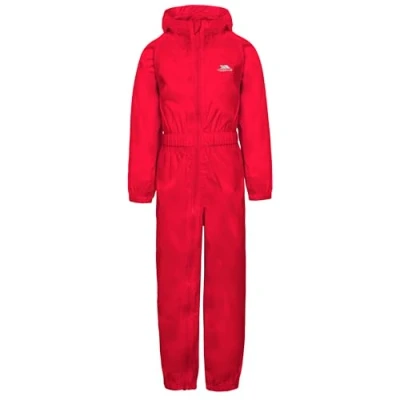 Image of Trespass Children&#039;s Button Waterproof Rain Suit With Hood, Red, 2 3 Years UK