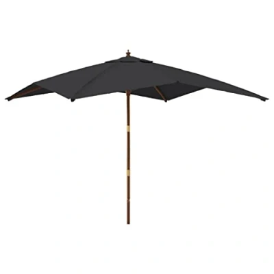 Image of vidaXL Garden Parasol with Wooden Pole UV Protective Polyester Cover, Durable Ribs, Easy to Operate Double Pulley System Outdoor Umbrella for Patio, Garden, Deck Black