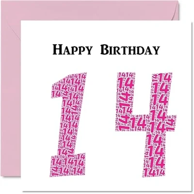 Image of Fun 14th Birthday Cards for Girls Shapecloud Happy Card Son Daughter Brother Sister Grandson Granddaughter Niece Nephew Cousin, 145mm x Greeting Cards,