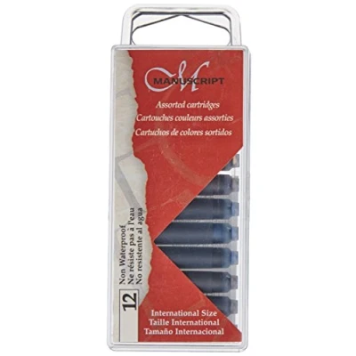 Image of Pack Of 12 Assorted Coloured Fountain Pen Ink Cartridge Refills