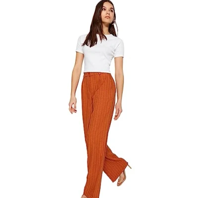 Image of Trendyol Woman High Waist Wide Leg Trousers,Brown,38