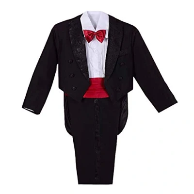 Image of Lito Angels Baby Boys Tuxedo Wedding Suits &amp; Blazers, Page Boy Formal Outfit 5 Pieces Set with Cummerbund, Age 9 12 Months, Black Red