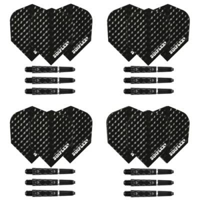 Image of Harrows Darts 4 x Sets of Dimplex Dart Stems and Flights 12 Shafts in Total Medium &amp; Short (Short, Black)