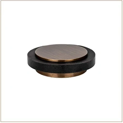 Image of EVI Herrajes Door Stop 1.77&quot; X 0.55&quot; Adhesive Installation Brass Leather Finish Black Natural Silicone Rubber Mod. I 203X12CU