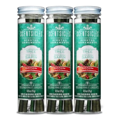 Image of Scentsicles O Christmas Tree Scented Ornaments with Hooks 3 Bottles (18 Sticks Total)