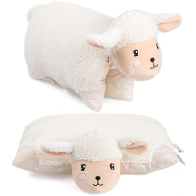 Image of BRUBAKER Cuddly Animal Pillow Sheep 2 in 1 Plush and 15.7 x 11.8 inches (40 30 cm) Foldable Kids Decorative Soft Toy Beige