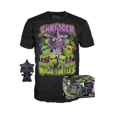 Image of Funko Pop! &amp; Tee: Teenage Mutant Ninja Turtles (Teenage (TMNT) ) 2 Shredder (Bk Ch) Medium T Shirt Clothes With Collectable Vinyl Figure Gift Idea for Adults Unisex