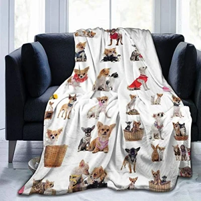 Image of COMRTL Flannel Fleece Throw Blanket Bed Cute Chihuahua Pug Pattern Micro Warm Soft Lightweight Cozy Microfiber for Couch Sofa All Seasons