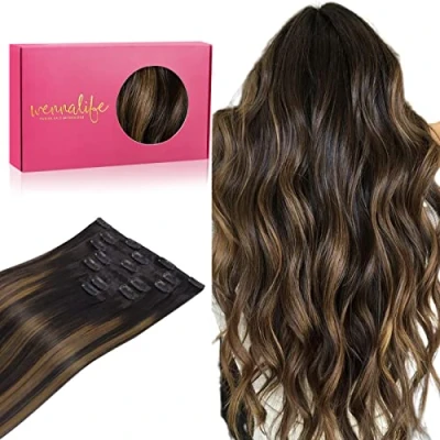 Image of WENNALIFE Hair Extensions Clip In, 20 Inch 120g 7pcs In Real Human Balayage Natural Black to Chestnut Brown Remy
