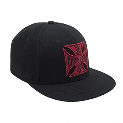 Image of West Coast Choppers WCC Red Cross Flatbill Snapback Cap Black One size