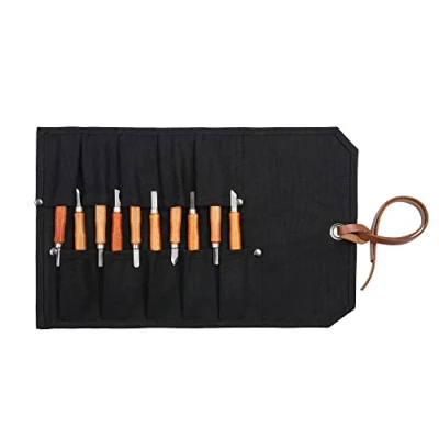 Image of Xingte Small Tool Pouch, Multi function Bag with 10 Staggered Pockets for Chisels, Hammers, Gouges Palm Tools, Black